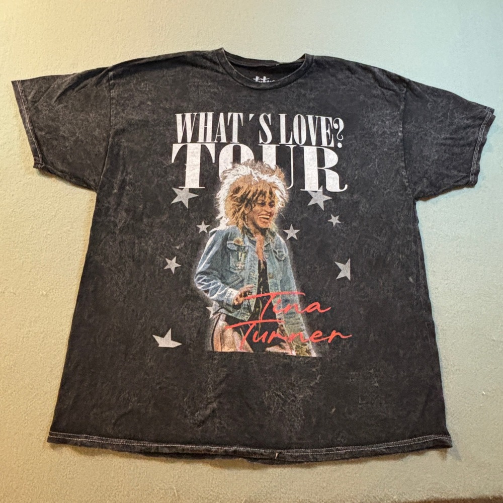 Tina Turner What's Love? Tour Graphic T-Shirt Womens L Black Acid Wash Rock Tee